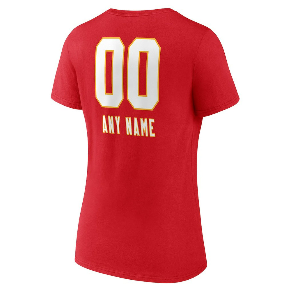 Kansas City Chiefs Women's Personalized Name & Number Team Wordmark V-Neck T-Shirt Red