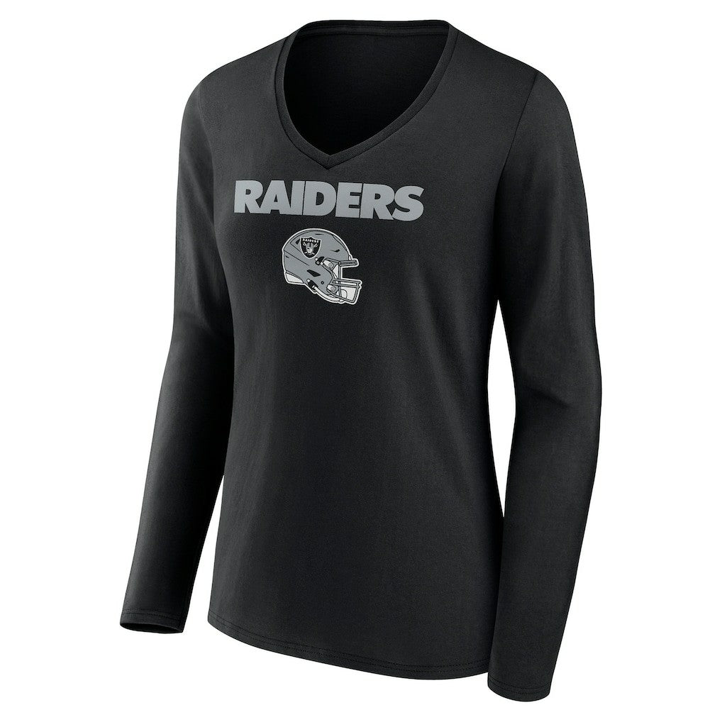 Las Vegas Raiders Women's Personalized Name & Number Team Wordmark Long Sleeve V-Neck T-Shirt Black
