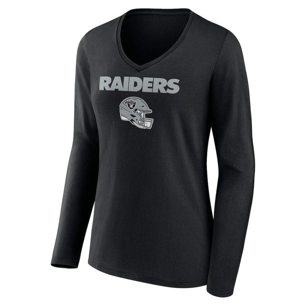 Las Vegas Raiders Women's Personalized Name & Number Team Wordmark Long Sleeve V-Neck T-Shirt Black