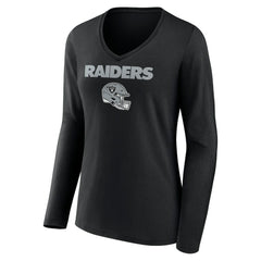 Las Vegas Raiders Women's Personalized Name & Number Team Wordmark Long Sleeve V-Neck T-Shirt Black