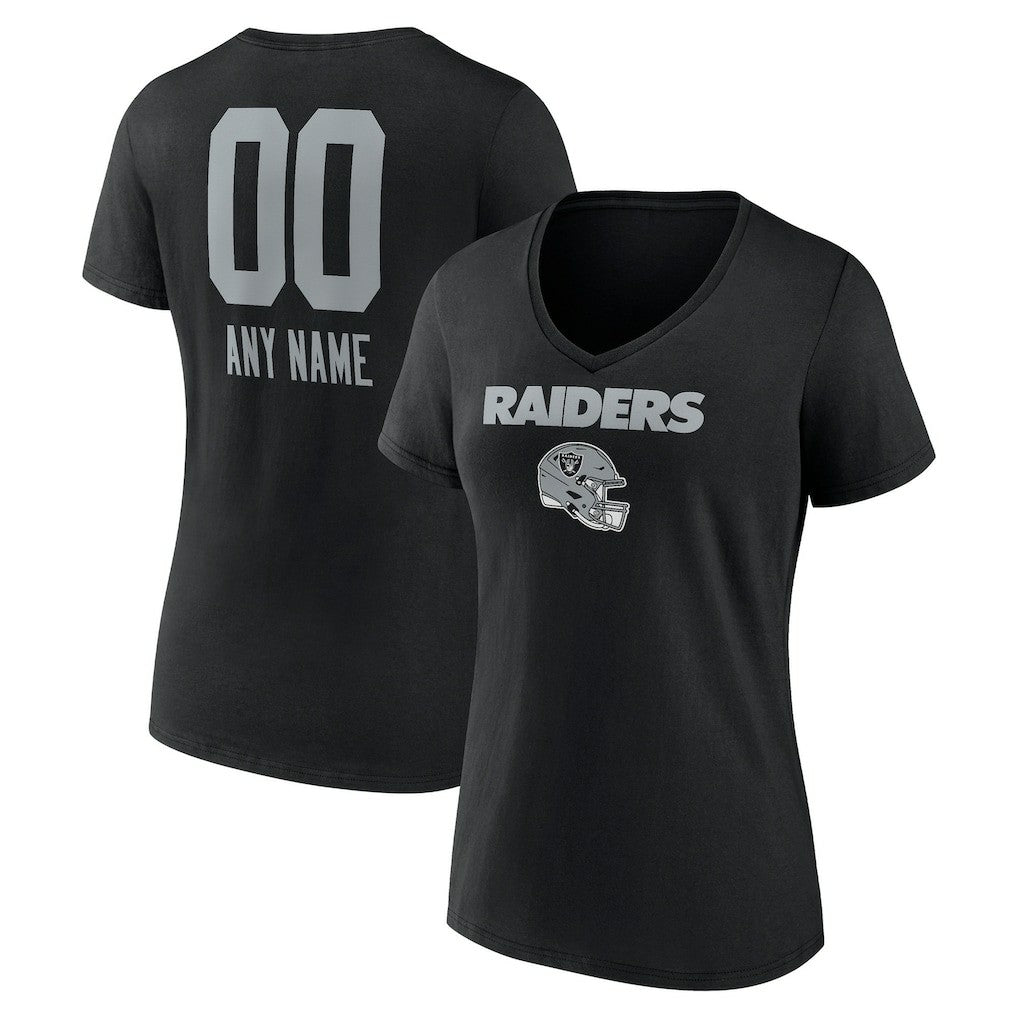 Las Vegas Raiders Women's Personalized Name & Number Team Wordmark V-Neck T-Shirt Black