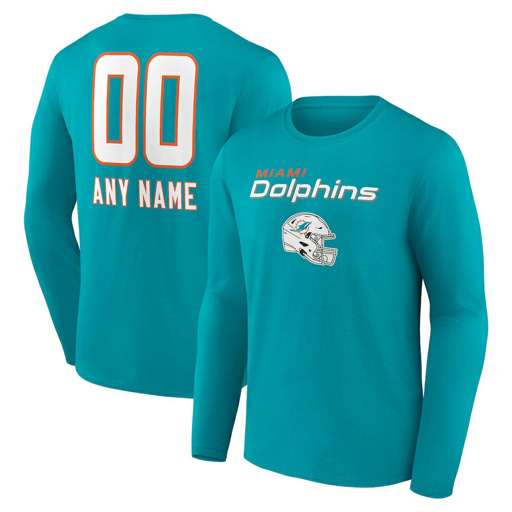 Miami Dolphins Personalized Name & Number Team Wordmark Long Sleeve T-Shirt Aqua