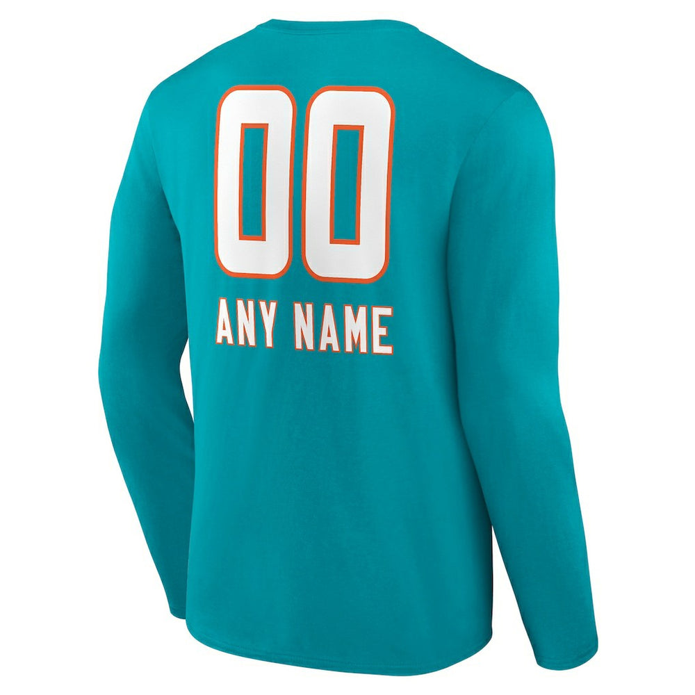 Miami Dolphins Personalized Name & Number Team Wordmark Long Sleeve T-Shirt Aqua