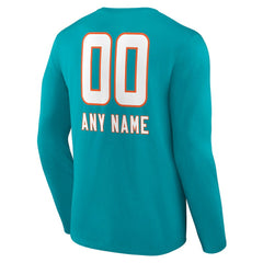 Miami Dolphins Personalized Name & Number Team Wordmark Long Sleeve T-Shirt Aqua