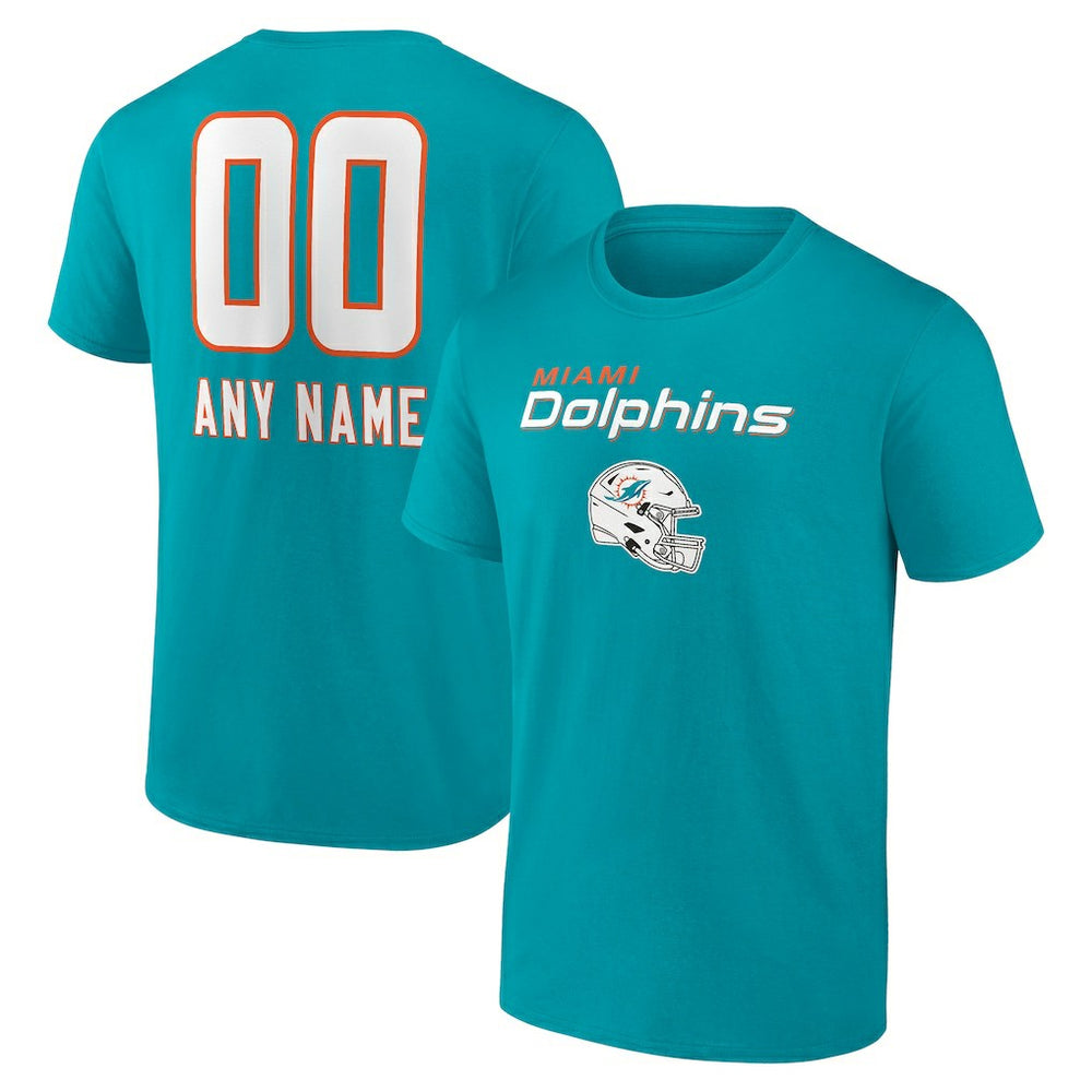Miami Dolphins Personalized Name & Number Team Wordmark T-Shirt Aqua