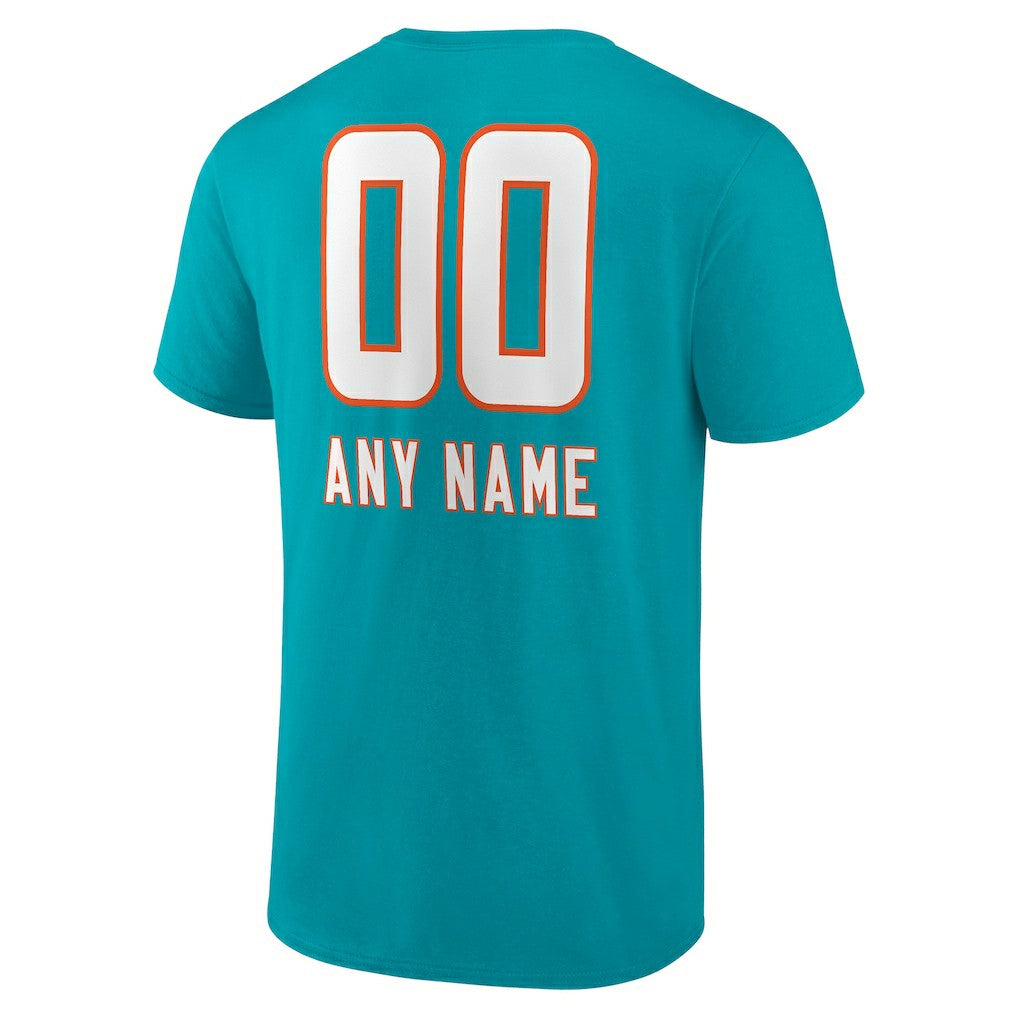 Miami Dolphins Personalized Name & Number Team Wordmark T-Shirt Aqua