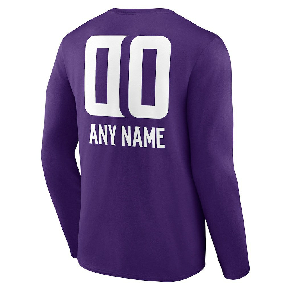 Minnesota Vikings Personalized Name & Number Team Wordmark Long Sleeve T-Shirt Purple