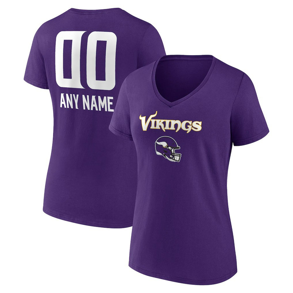 Minnesota Vikings Women's Personalized Name & Number Team Wordmark V-Neck T-Shirt Purple