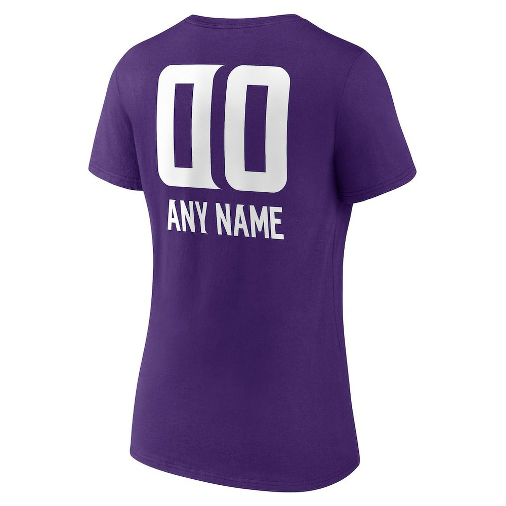 Minnesota Vikings Women's Personalized Name & Number Team Wordmark V-Neck T-Shirt Purple