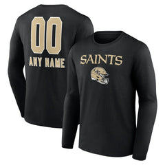 New Orleans Saints Personalized Name & Number Team Wordmark Long Sleeve T-Shirt Black