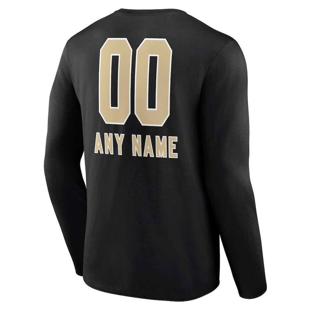 New Orleans Saints Personalized Name & Number Team Wordmark Long Sleeve T-Shirt Black