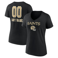 New Orleans Saints Women's Personalized Name & Number Team Wordmark V-Neck T-Shirt Black