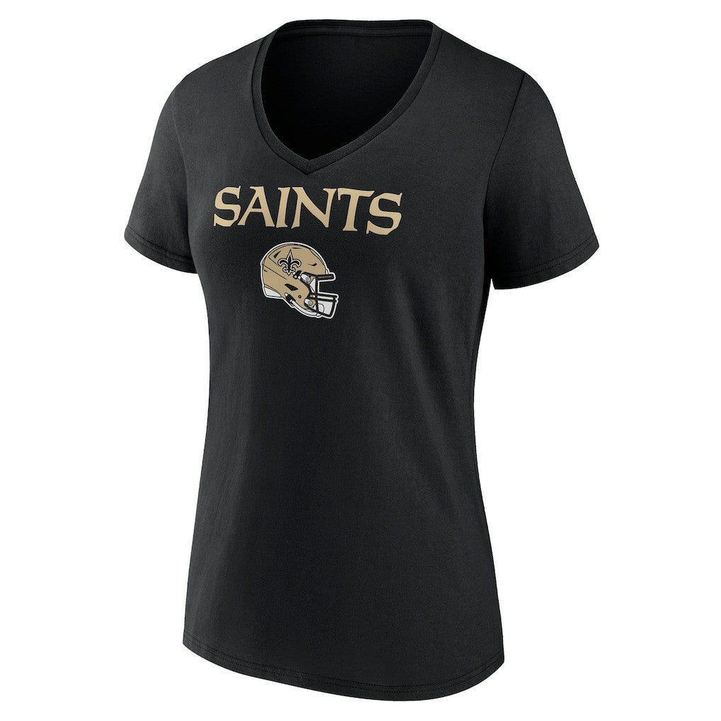 New Orleans Saints Women's Personalized Name & Number Team Wordmark V-Neck T-Shirt Black