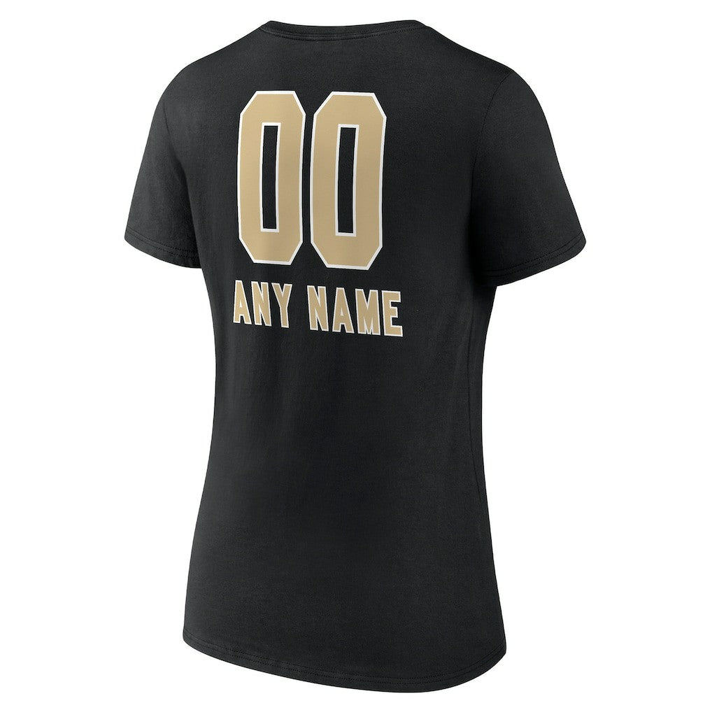 New Orleans Saints Women's Personalized Name & Number Team Wordmark V-Neck T-Shirt Black