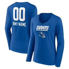 New York Giants Women's Personalized Name & Number Team Wordmark Long Sleeve V-Neck T-Shirt Royal