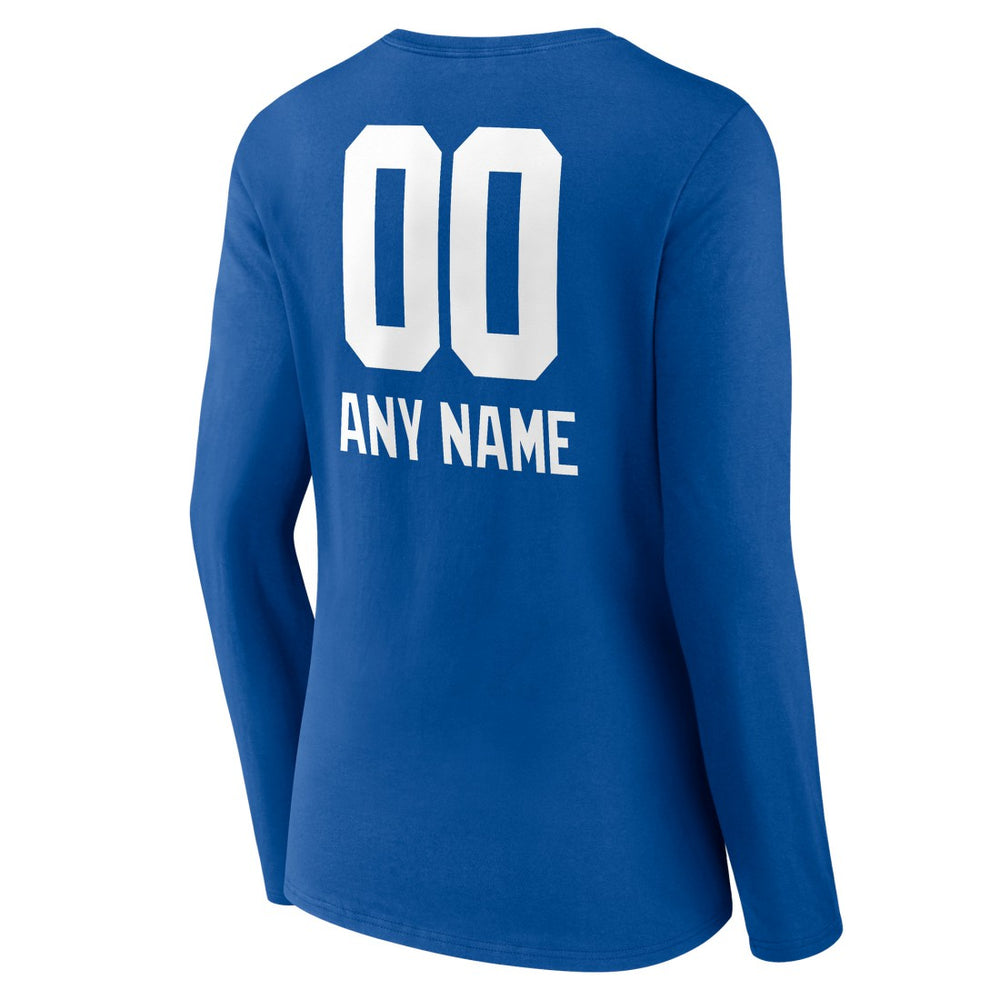 New York Giants Women's Personalized Name & Number Team Wordmark Long Sleeve V-Neck T-Shirt Royal