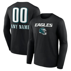 Philadelphia Eagles Personalized Name & Number Team Wordmark Long Sleeve T-Shirt Black