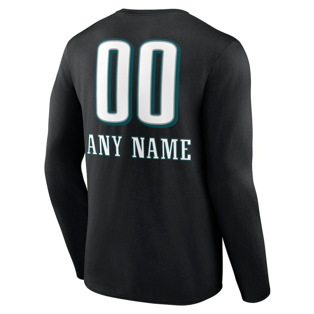 Philadelphia Eagles Personalized Name & Number Team Wordmark Long Sleeve T-Shirt Black