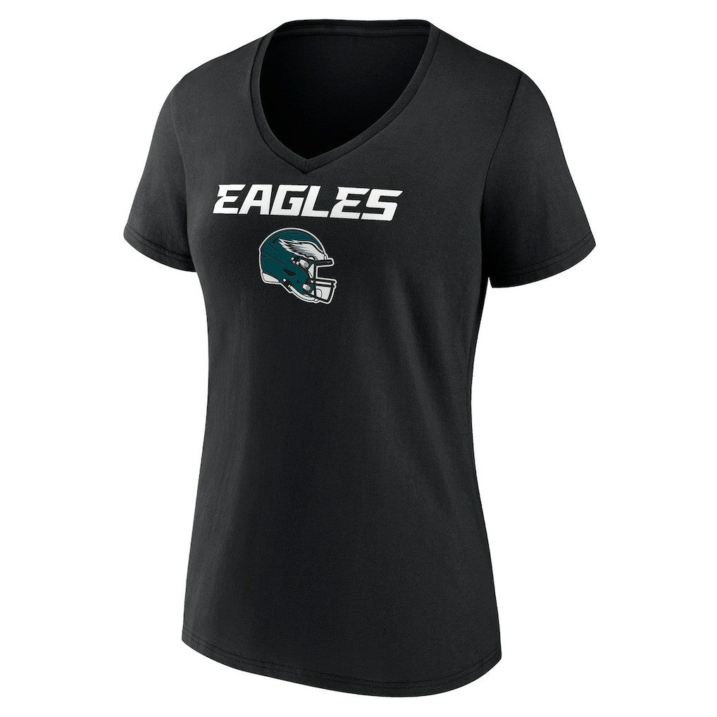 Philadelphia Eagles Women's Personalized Name & Number Team Wordmark V-Neck T-Shirt Black