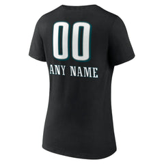 Philadelphia Eagles Women's Personalized Name & Number Team Wordmark V-Neck T-Shirt Black