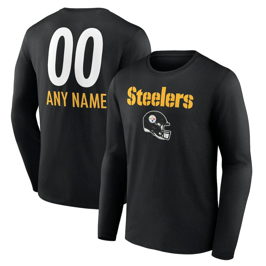 Pittsburgh Steelers Personalized Name & Number Team Wordmark Long Sleeve T-Shirt Black