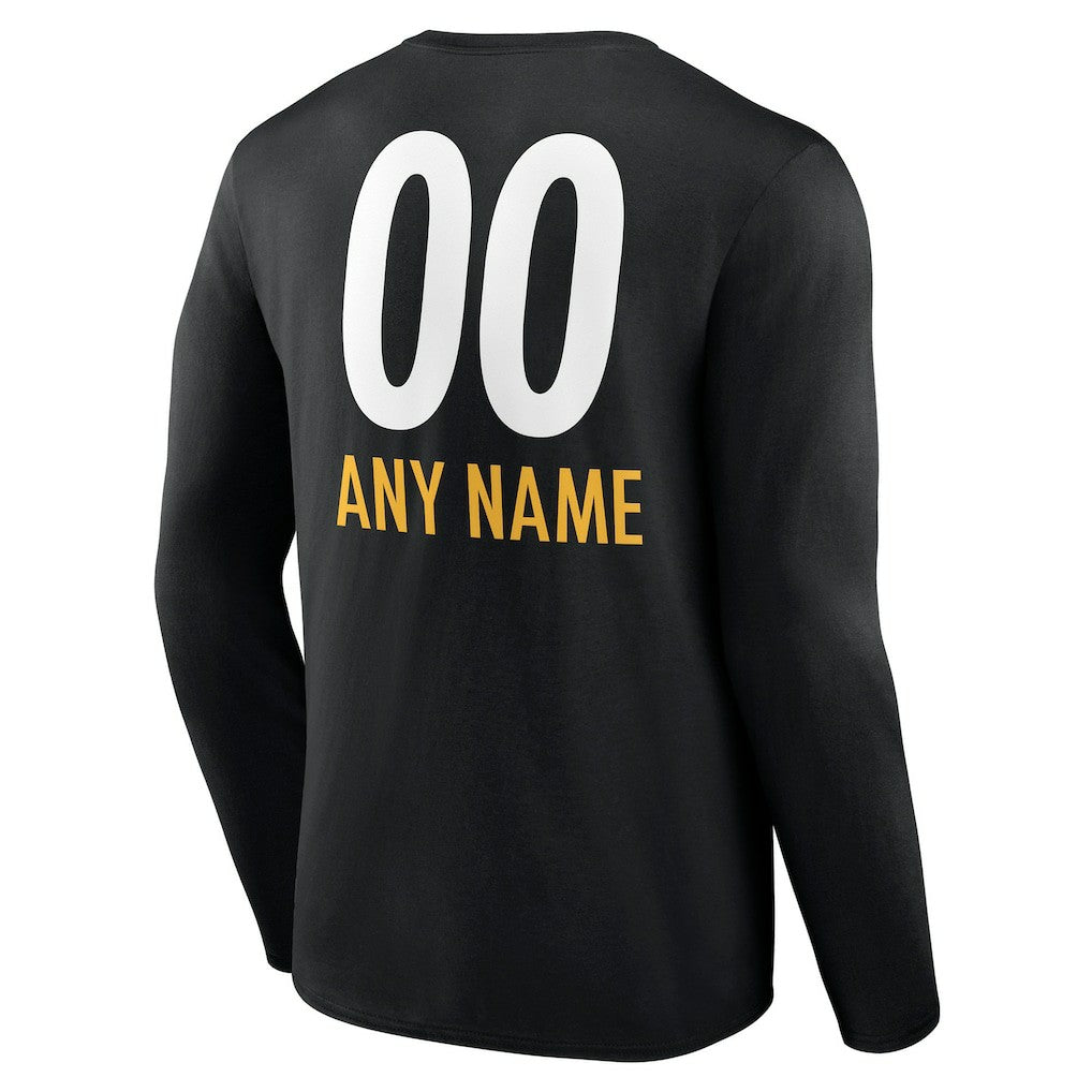 Pittsburgh Steelers Personalized Name & Number Team Wordmark Long Sleeve T-Shirt Black