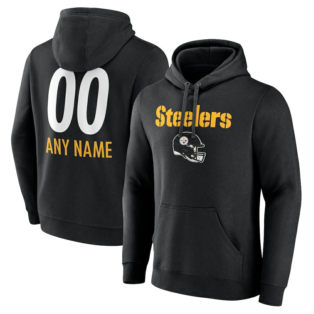 Pittsburgh Steelers Personalized Name & Number Team Wordmark Pullover Hoodie Black