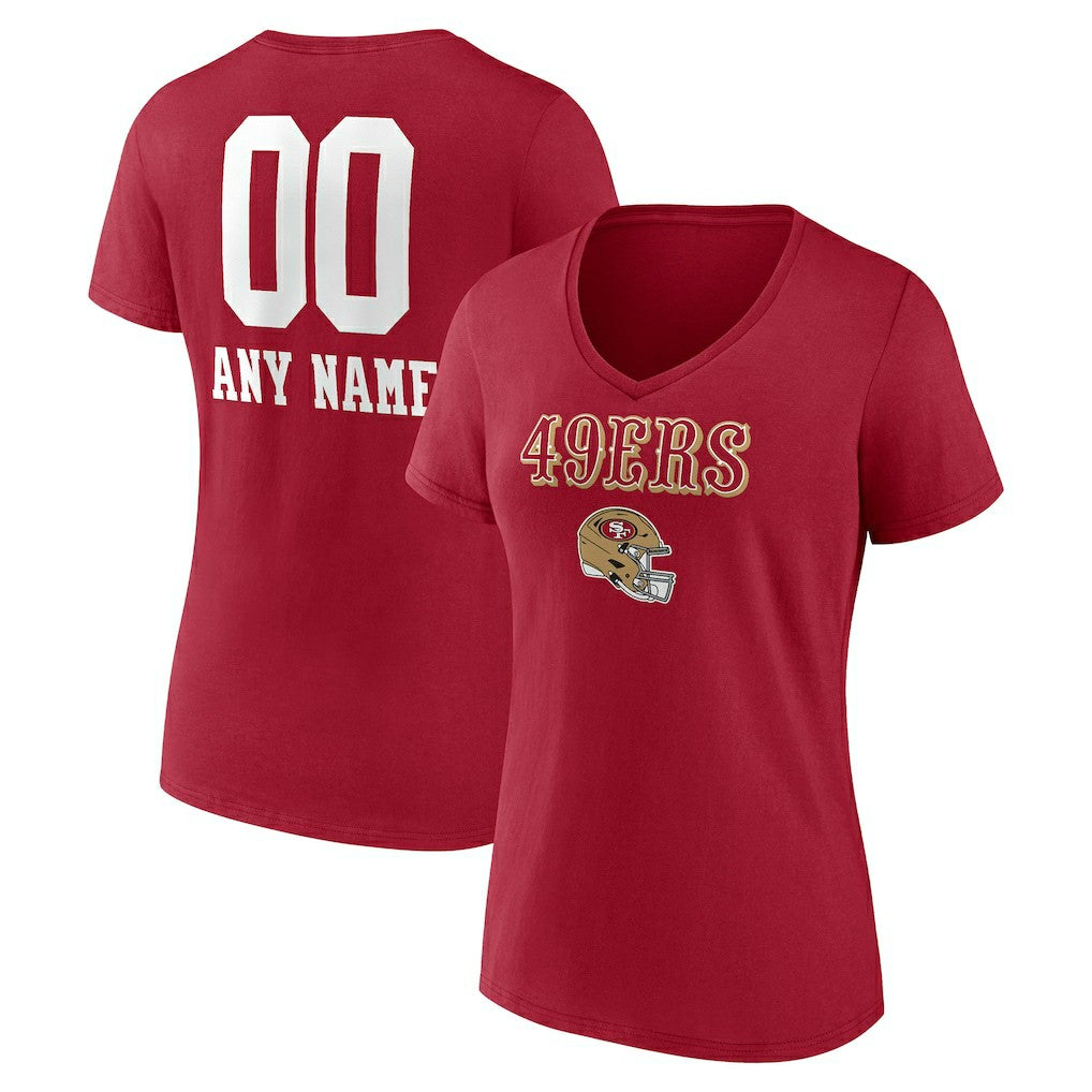 San Francisco 49ers Women's Personalized Name & Number Team Wordmark V-Neck T-Shirt Scarlet