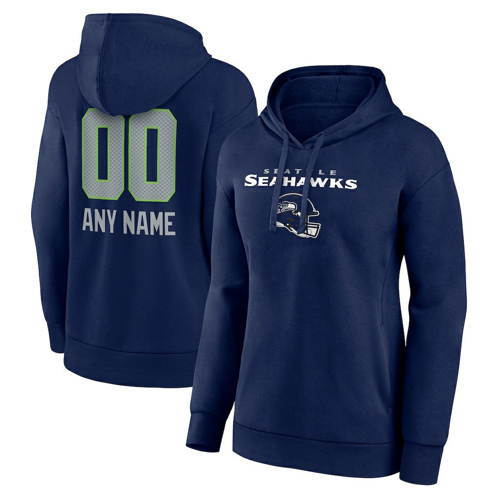 Seattle Seahawks Women's Personalized Name & Number Team Wordmark Pullover Hoodie College Navy