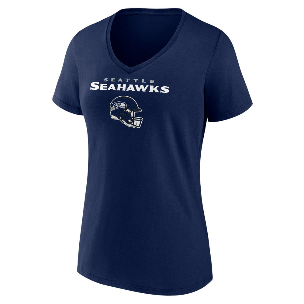 Seattle Seahawks Women's Personalized Name & Number Team Wordmark V-Neck T-Shirt College Navy