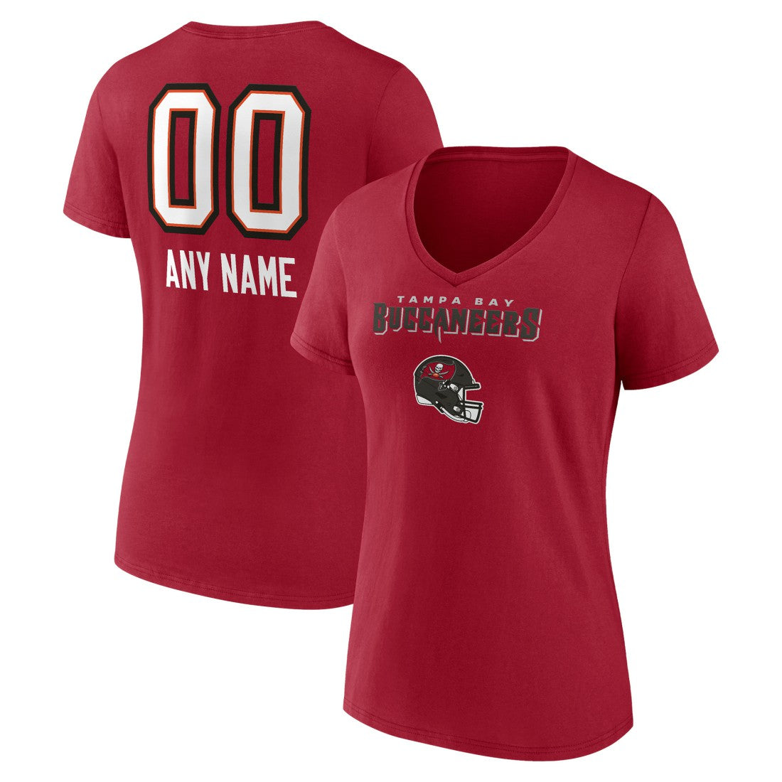 Tampa Bay Buccaneers Women's Personalized Name & Number Team Wordmark V-Neck T-Shirt Red