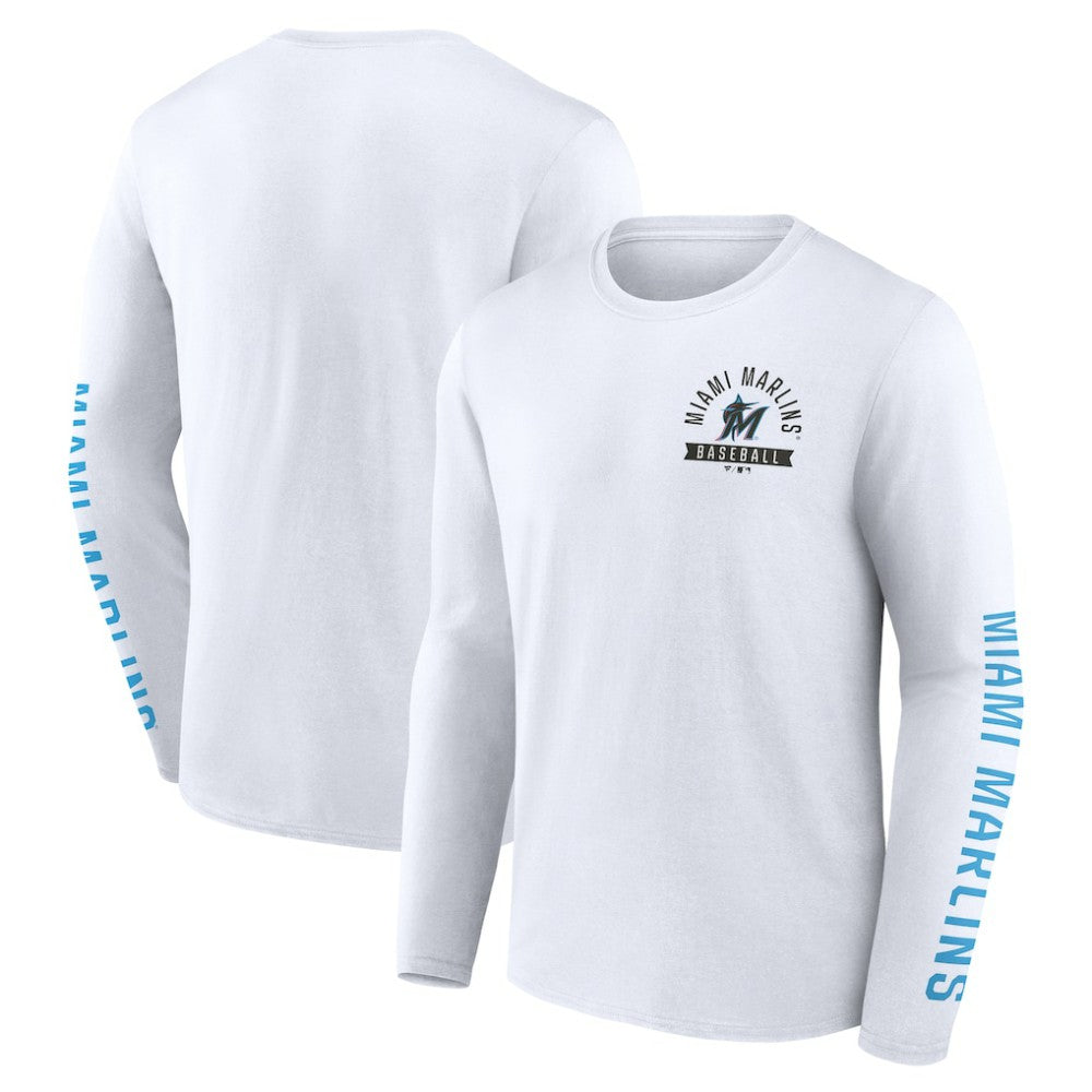 Miami Marlins Fanatics Press Box Long Sleeve T-Shirt - White T-shirts