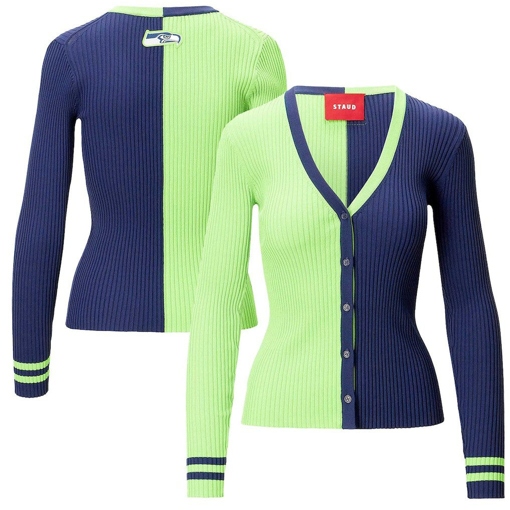 Seattle Seahawks STAUD Women's Cargo Sweater Neon Green/Navy