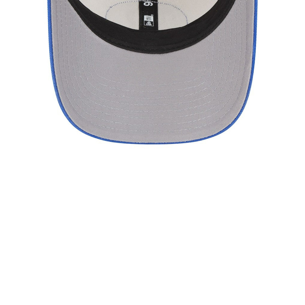 Dallas Mavericks Throwback Patch Trucker 9FORTY Adjustable Hat Khaki/Blue