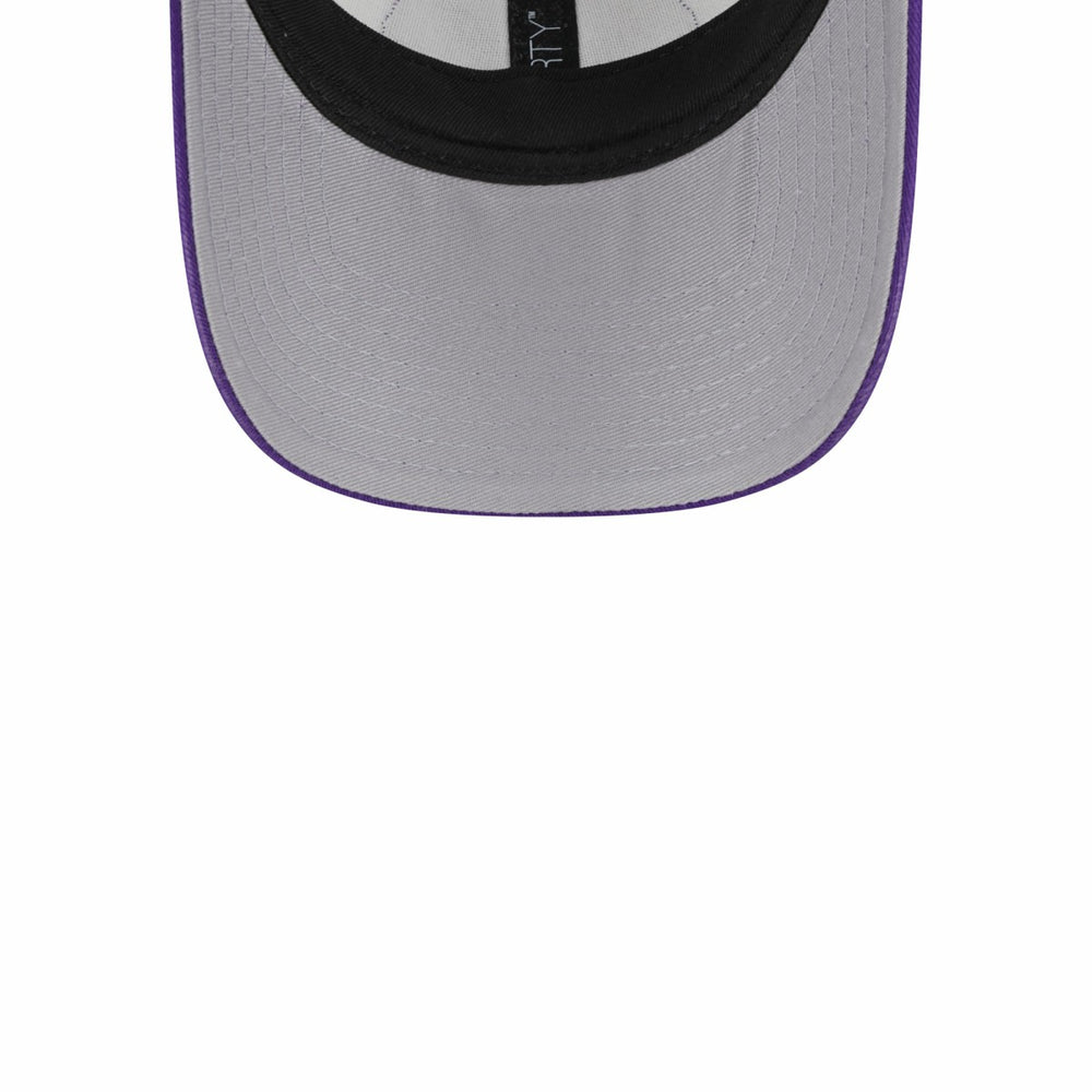 Los Angeles Lakers Throwback Patch Trucker 9FORTY Adjustable Hat Khaki/Purple
