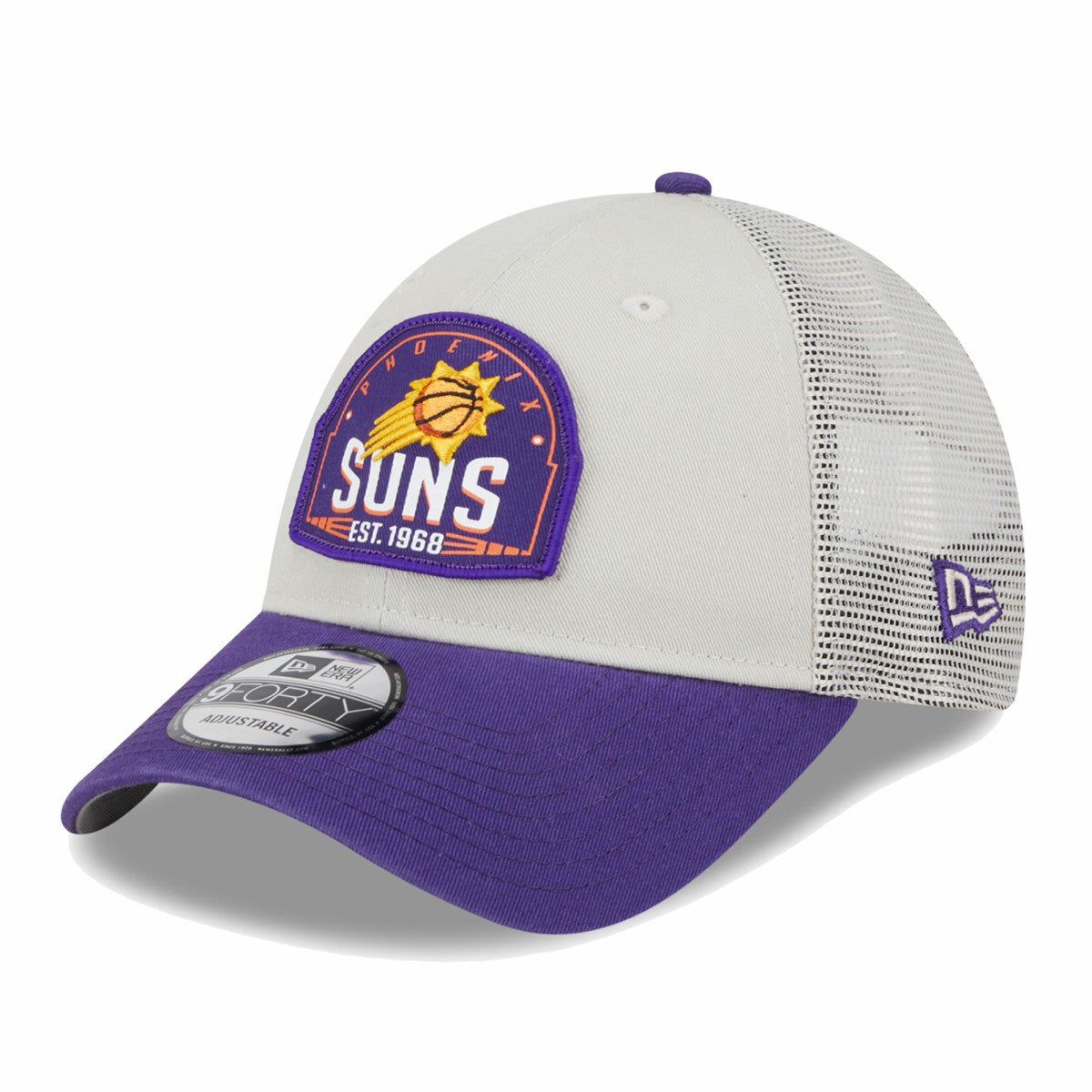 Phoenix Suns Throwback Patch Trucker 9FORTY Adjustable Hat Khaki/Purple