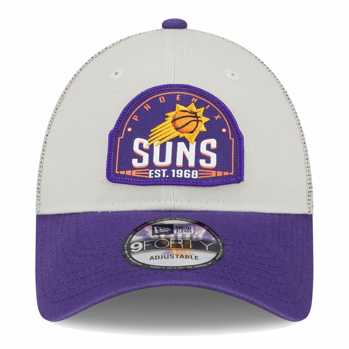 Phoenix Suns Throwback Patch Trucker 9FORTY Adjustable Hat Khaki/Purple