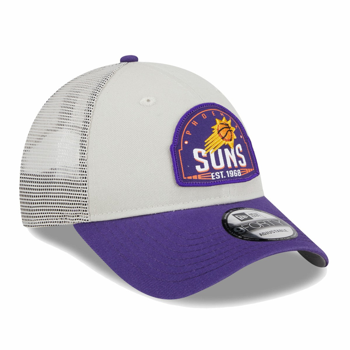 Phoenix Suns Throwback Patch Trucker 9FORTY Adjustable Hat Khaki/Purple