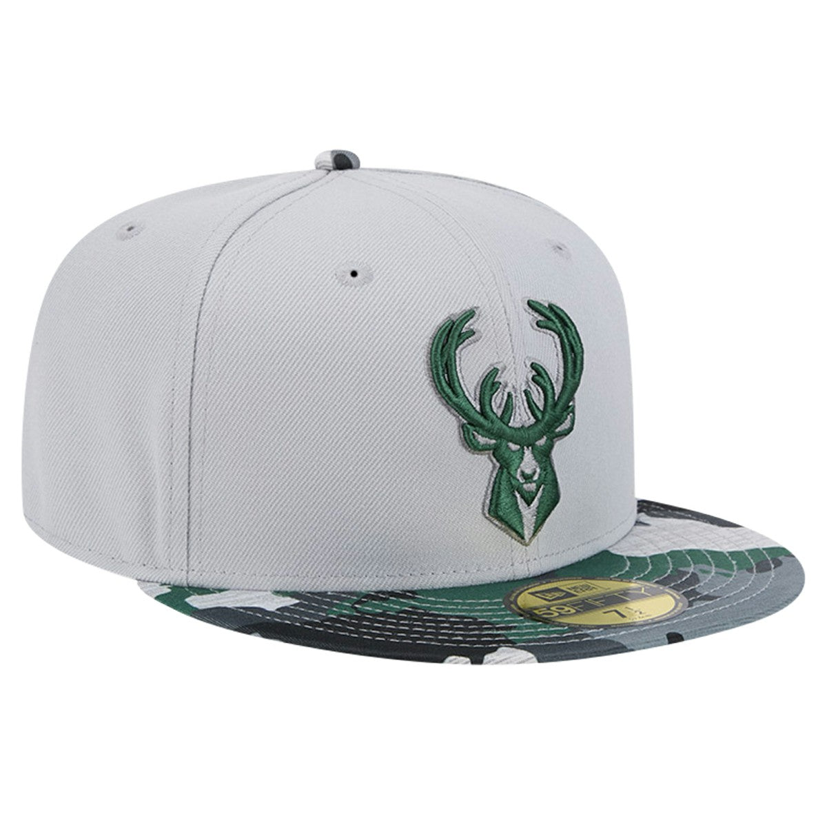 Milwaukee Bucks Active Color Camo Visor 59FIFTY Fitted Hat Gray