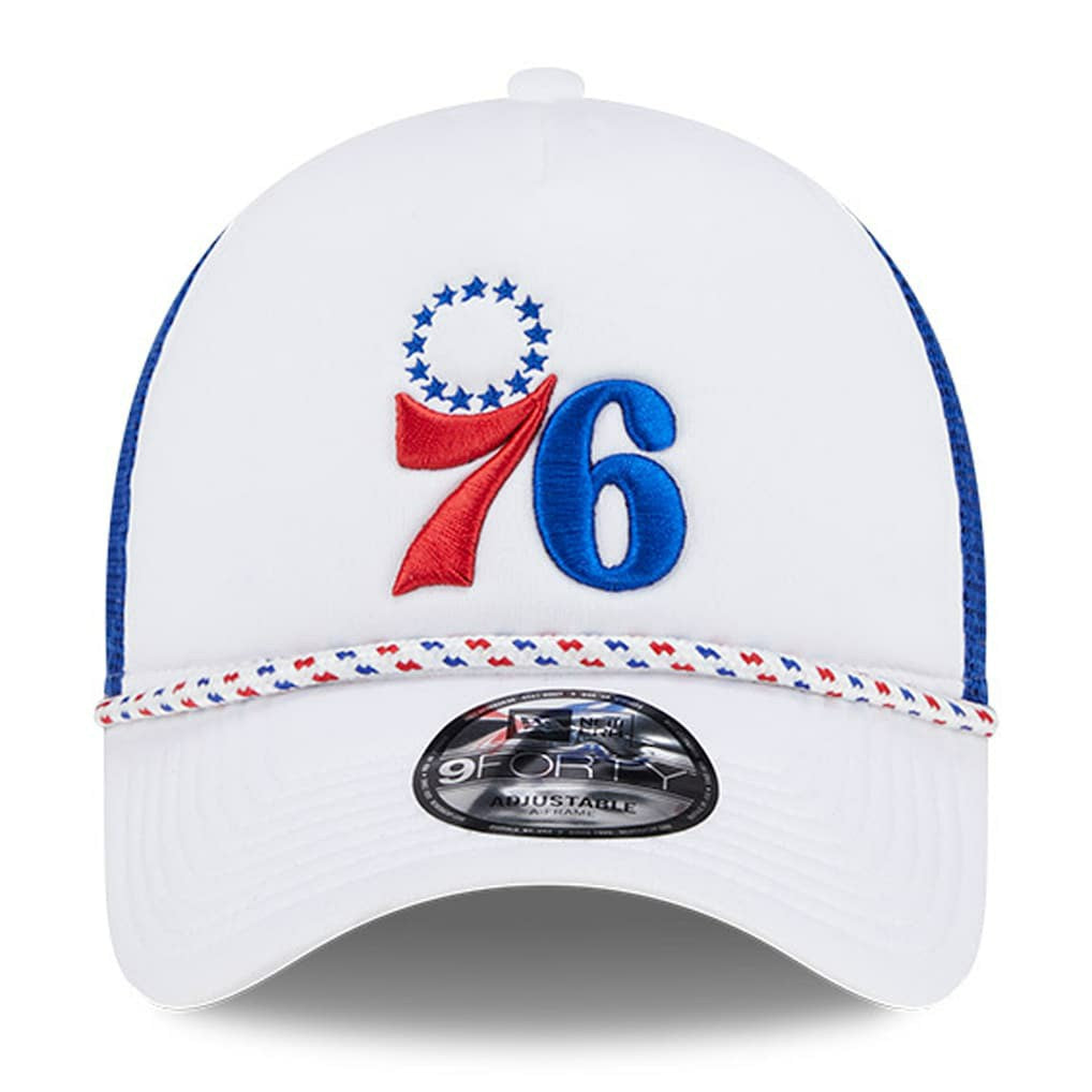 Philadelphia 76ers Court Sport Foam A-Frame 9FORTY Adjustable Trucker Hat White/Royal
