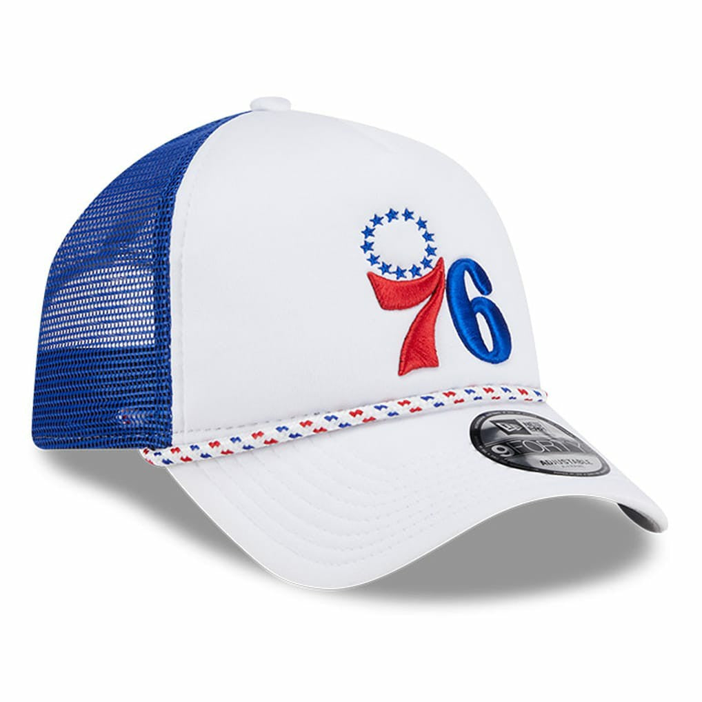 Philadelphia 76ers Court Sport Foam A-Frame 9FORTY Adjustable Trucker Hat White/Royal