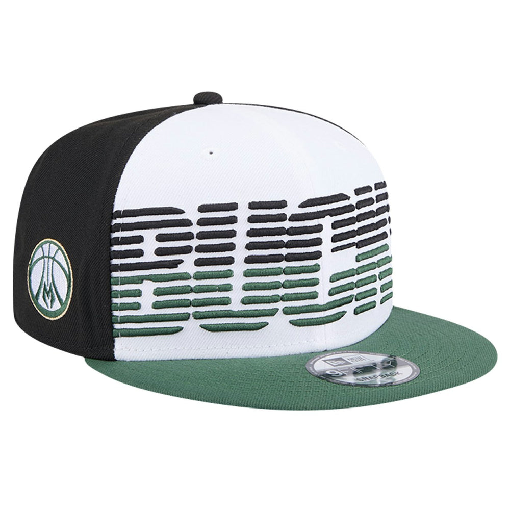 Milwaukee Bucks Throwback Gradient Tech Font 9FIFTY Snapback Hat White/Hunter Green