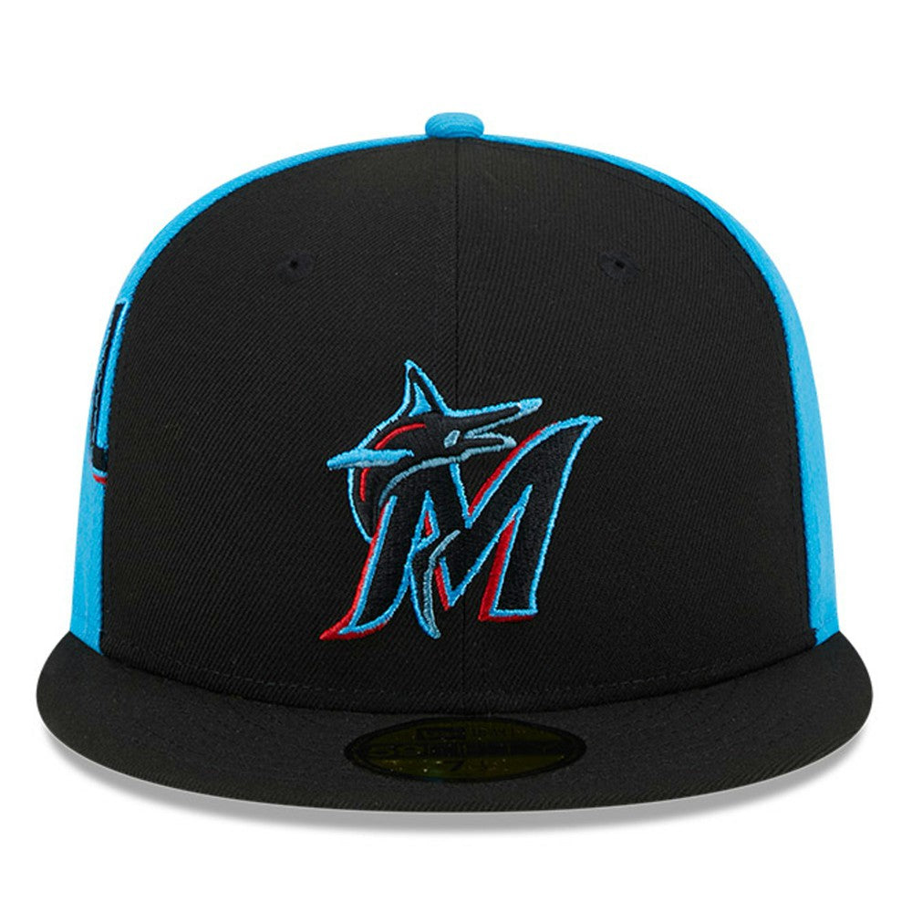 Miami Marlins New Era Gameday Sideswipe 59FIFTY Fitted Hat - Black/Blue Hats