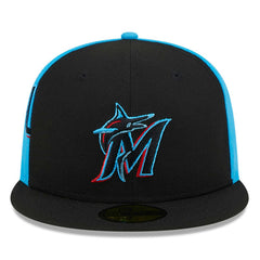 Miami Marlins New Era Gameday Sideswipe 59FIFTY Fitted Hat - Black/Blue Hats