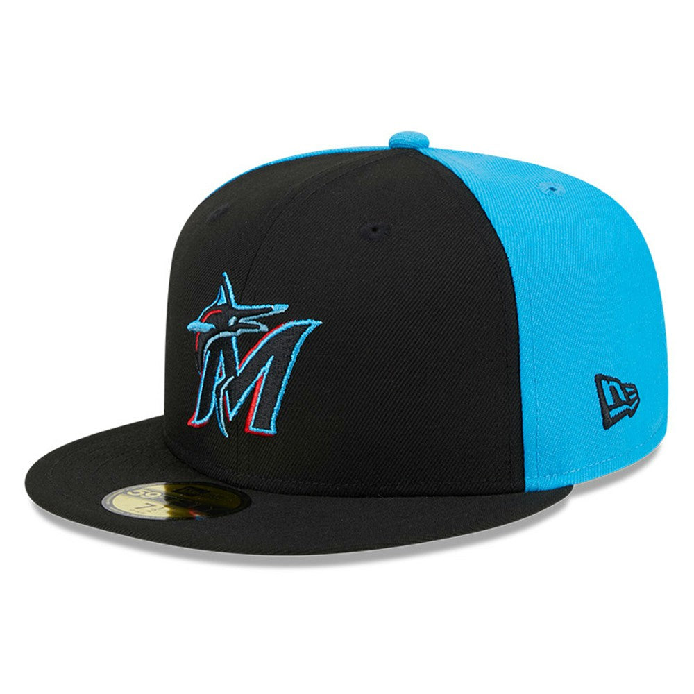 Miami Marlins New Era Gameday Sideswipe 59FIFTY Fitted Hat - Black/Blue Hats