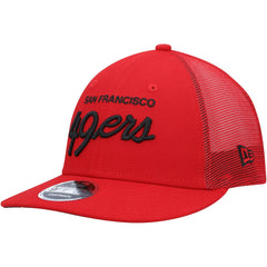 San Francisco 49ers New Era Black Excellence Collection Wordmark Trucker Low Profile 9FIFTY Snapback Hat Scarlet