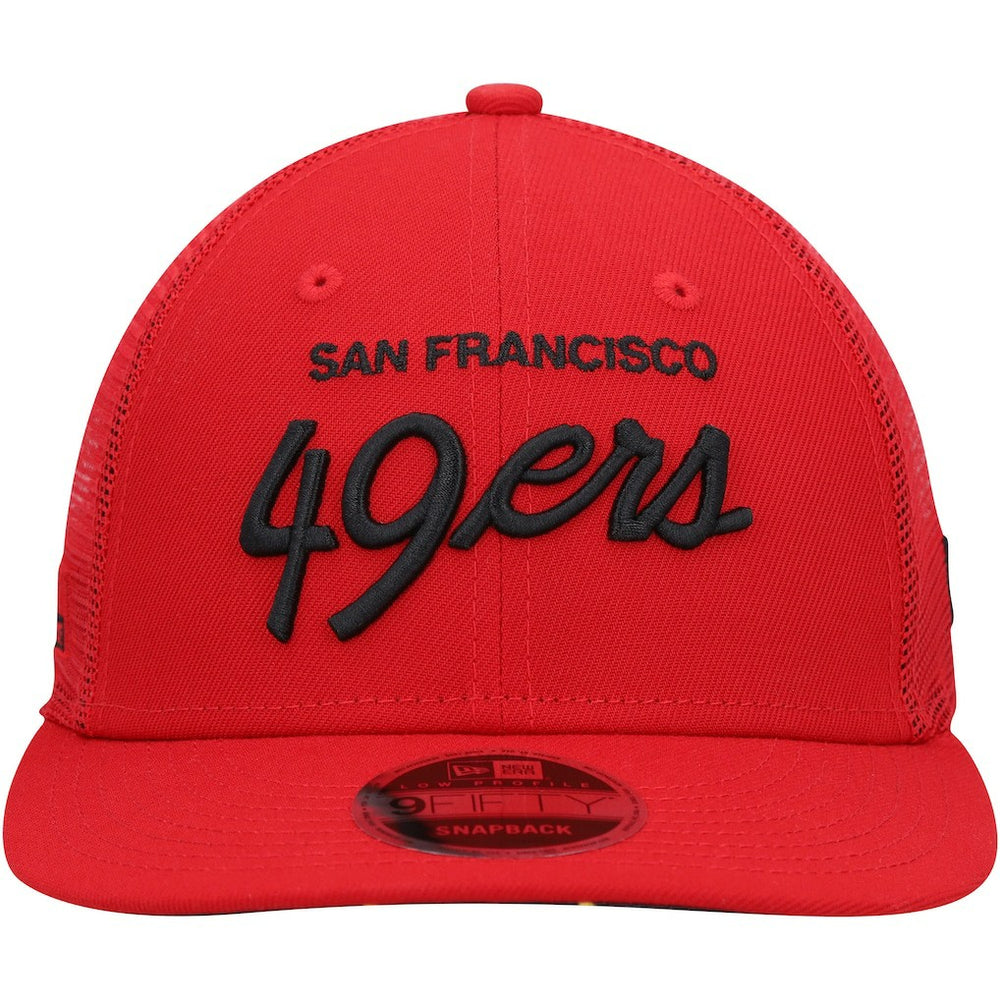 San Francisco 49ers New Era Black Excellence Collection Wordmark Trucker Low Profile 9FIFTY Snapback Hat Scarlet