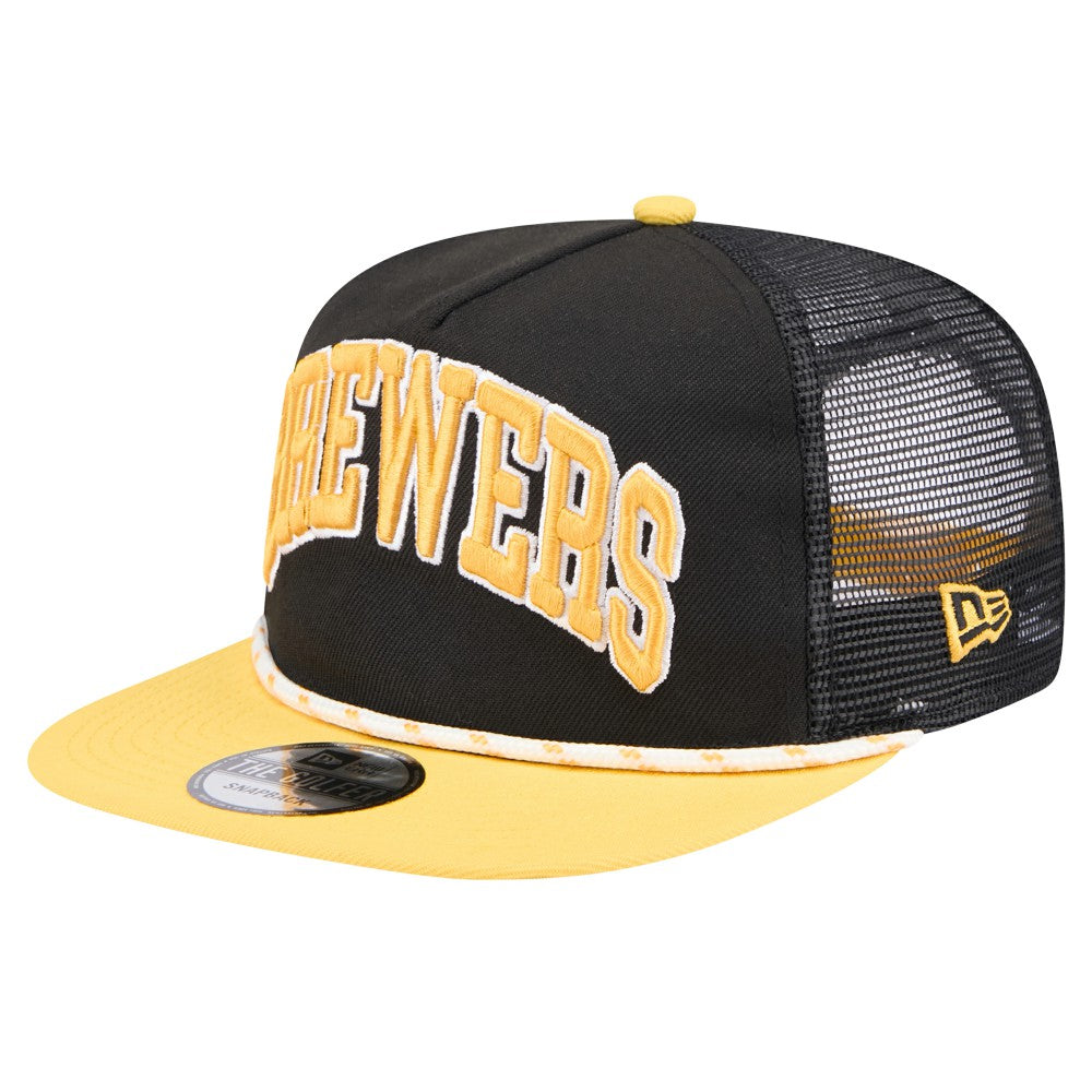 Milwaukee Brewers New Era Throwback Meshback Golfer Hat - Black Hats