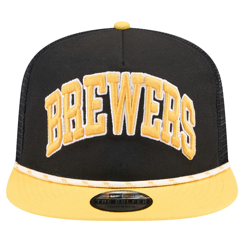 Milwaukee Brewers New Era Throwback Meshback Golfer Hat - Black Hats