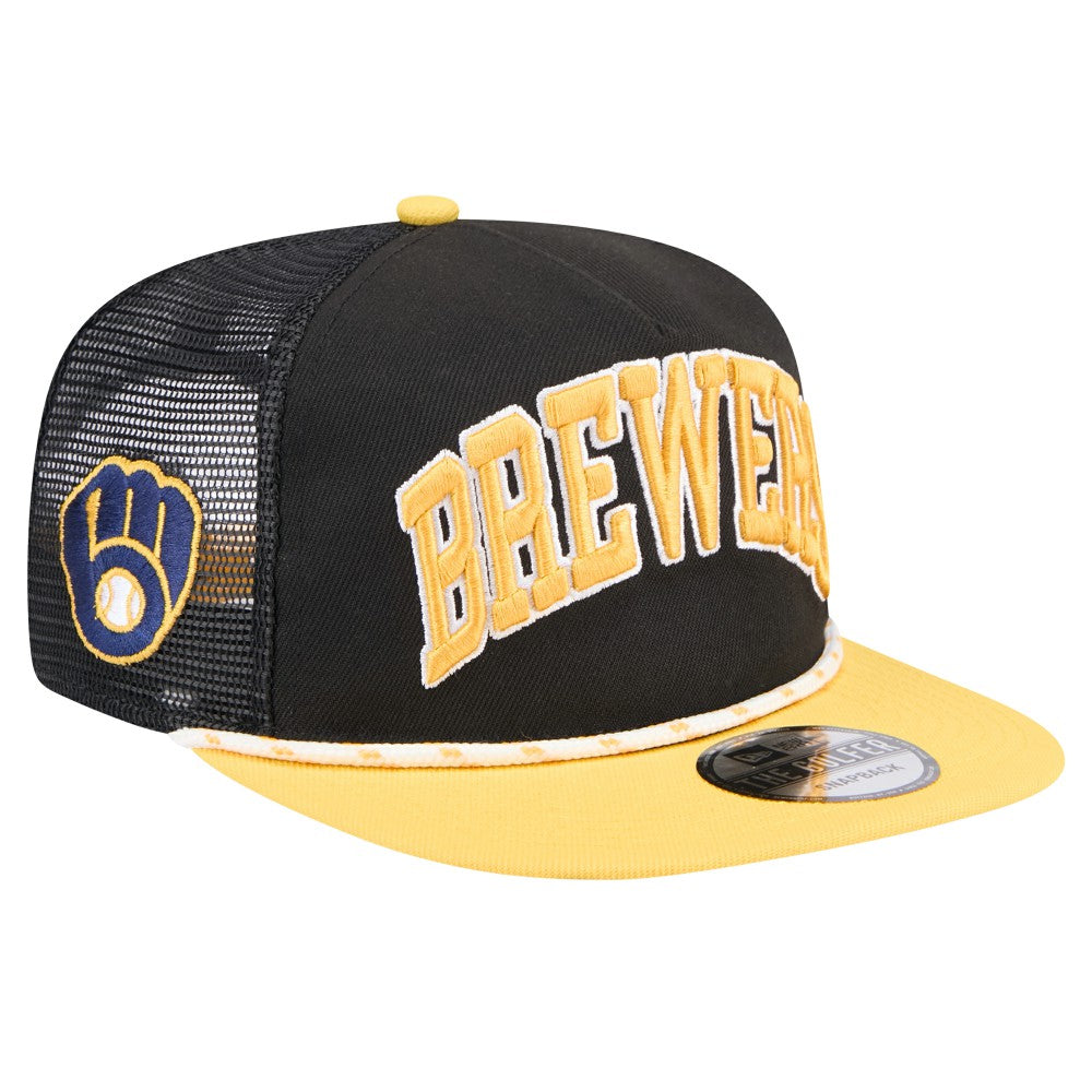 Milwaukee Brewers New Era Throwback Meshback Golfer Hat - Black Hats